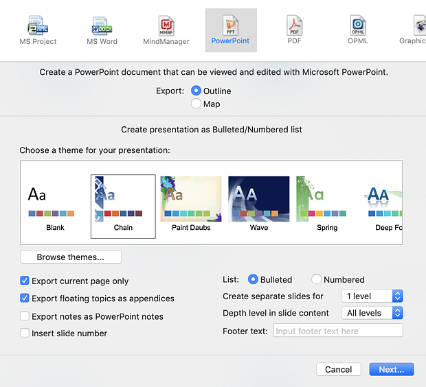 Export mind map to PowerPoint on Mac