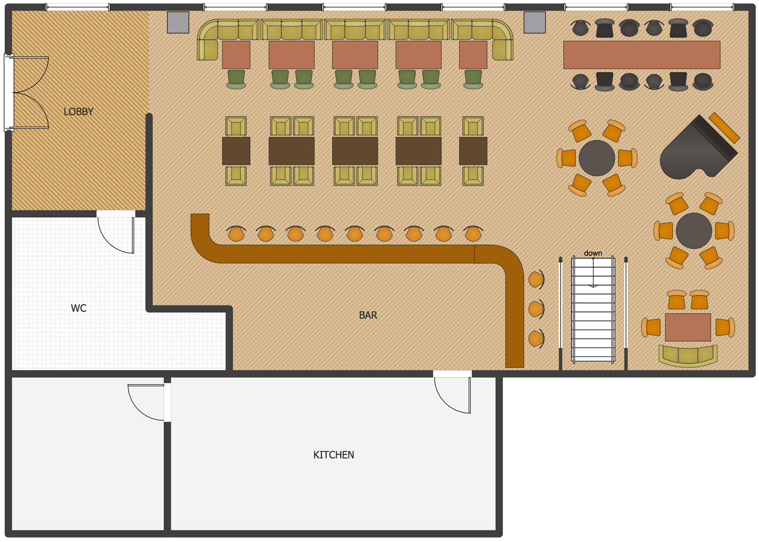 Cafe And Restaurant Floor Plan Solution Conceptdraw Restaurant Furniture Layout