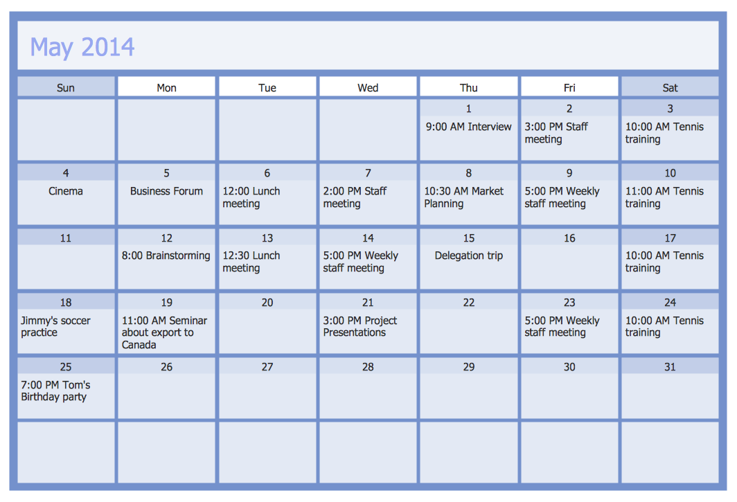 Calendars Solution ConceptDraw