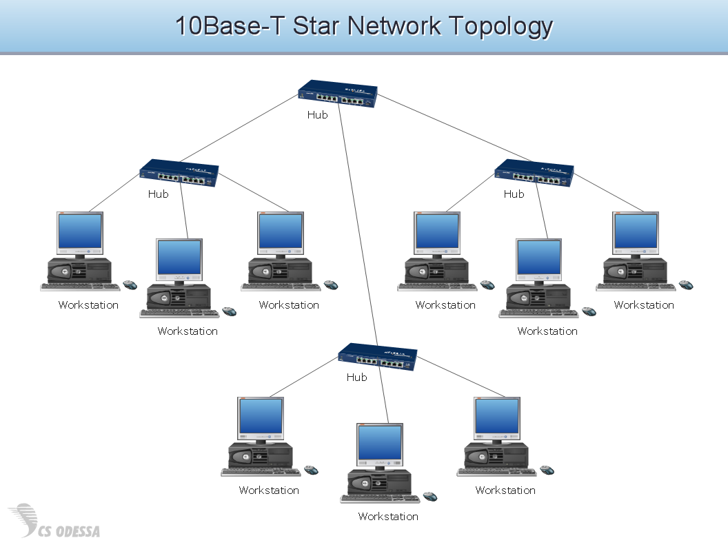 10Base T star network topology diagram - sample for Computer & Networks solution