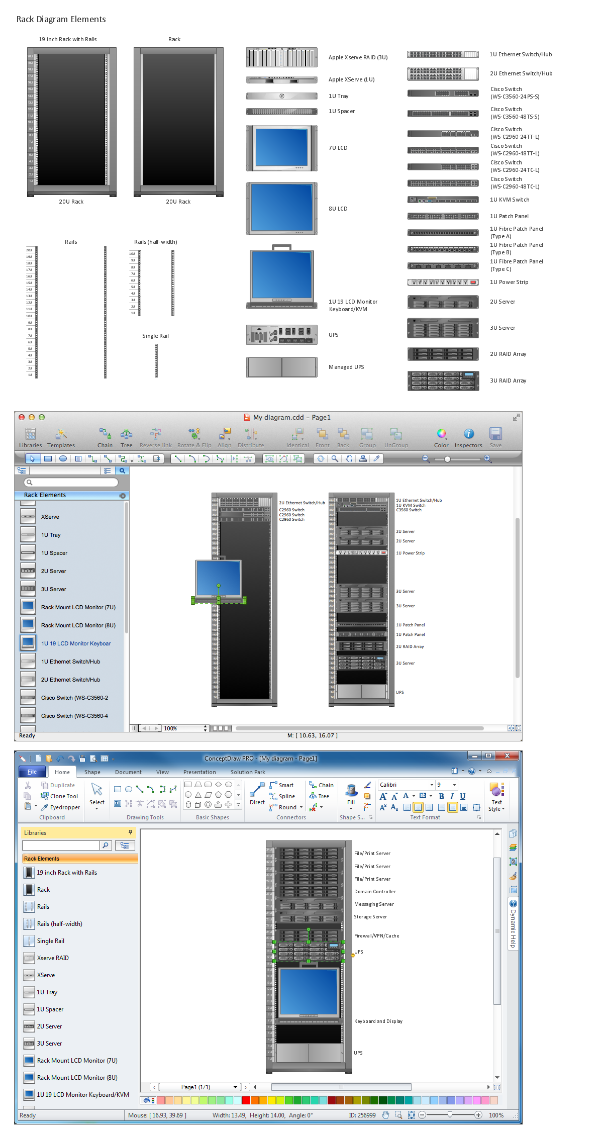 Network Diagramming Tools Design Element For Rack Diagram Professional Network Drawing