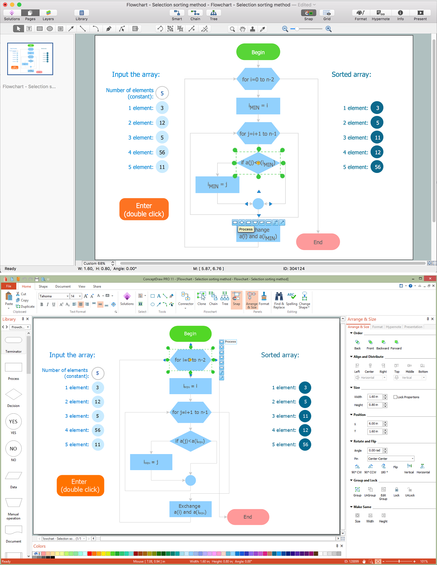 Diagram Flow Chart - Selection sorting method