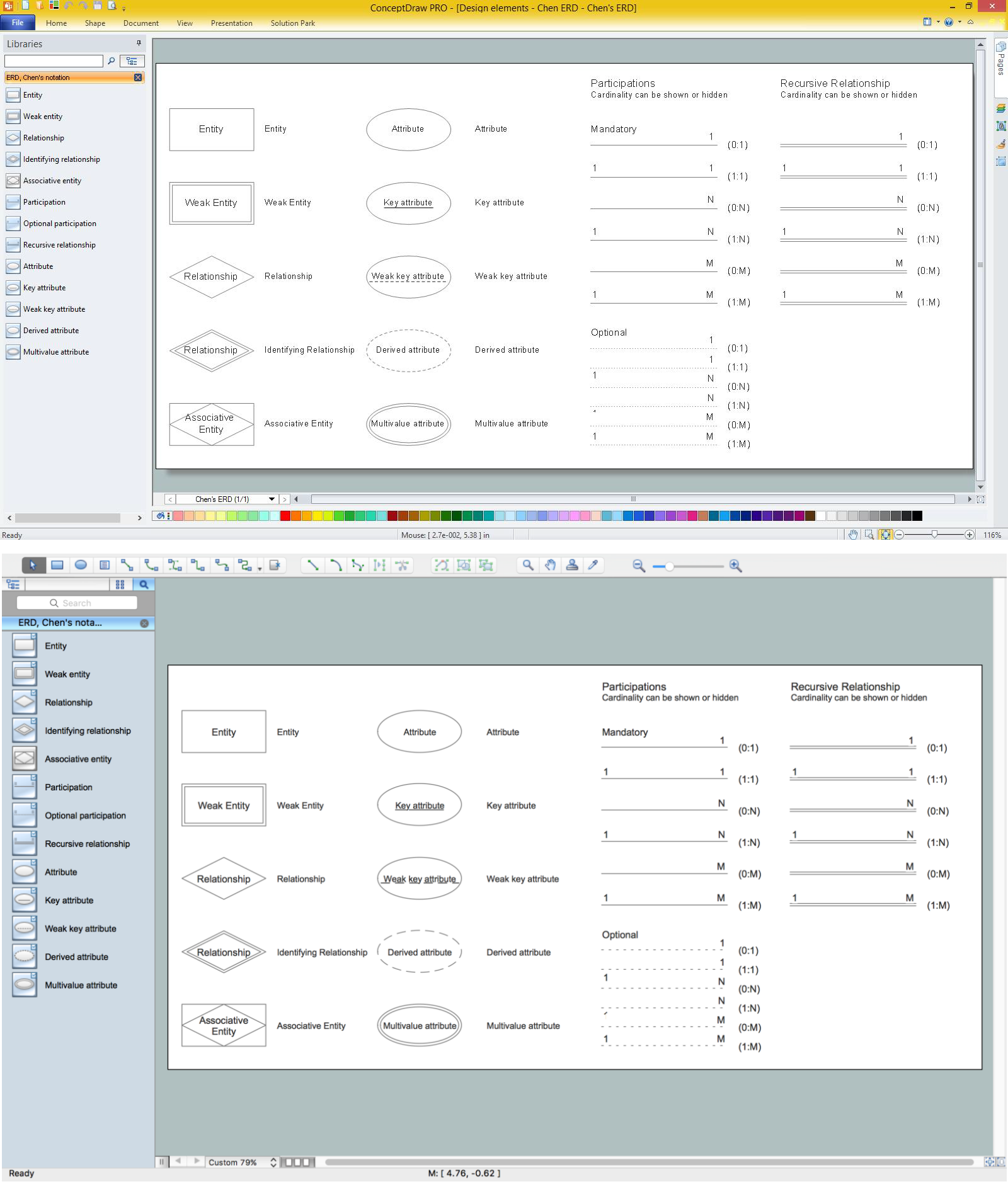 ERD. Entity Relationship Diagram, Design Elements - Chen (Win Mac)