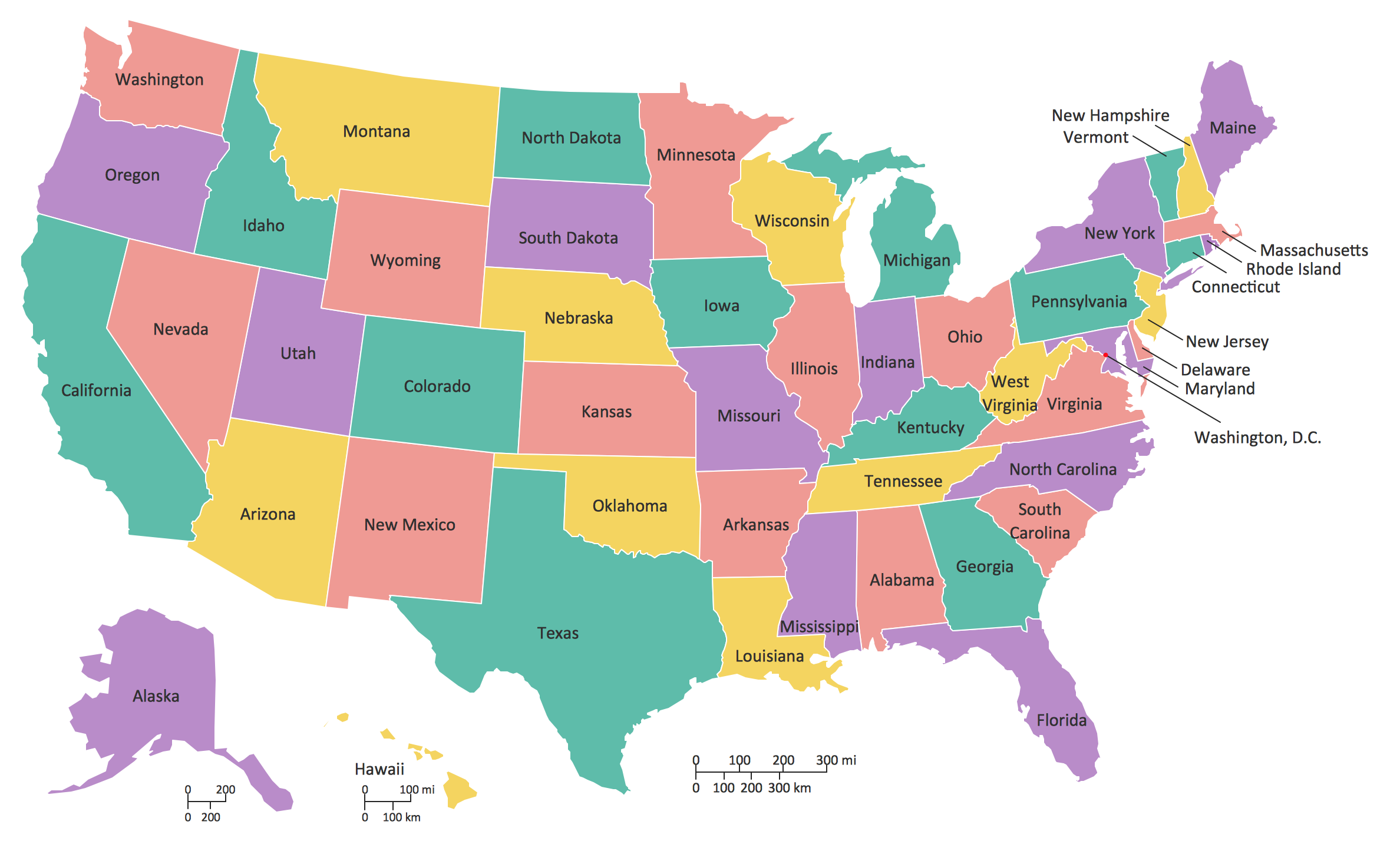 North America map with capitals - Template | Geo Map — United States of