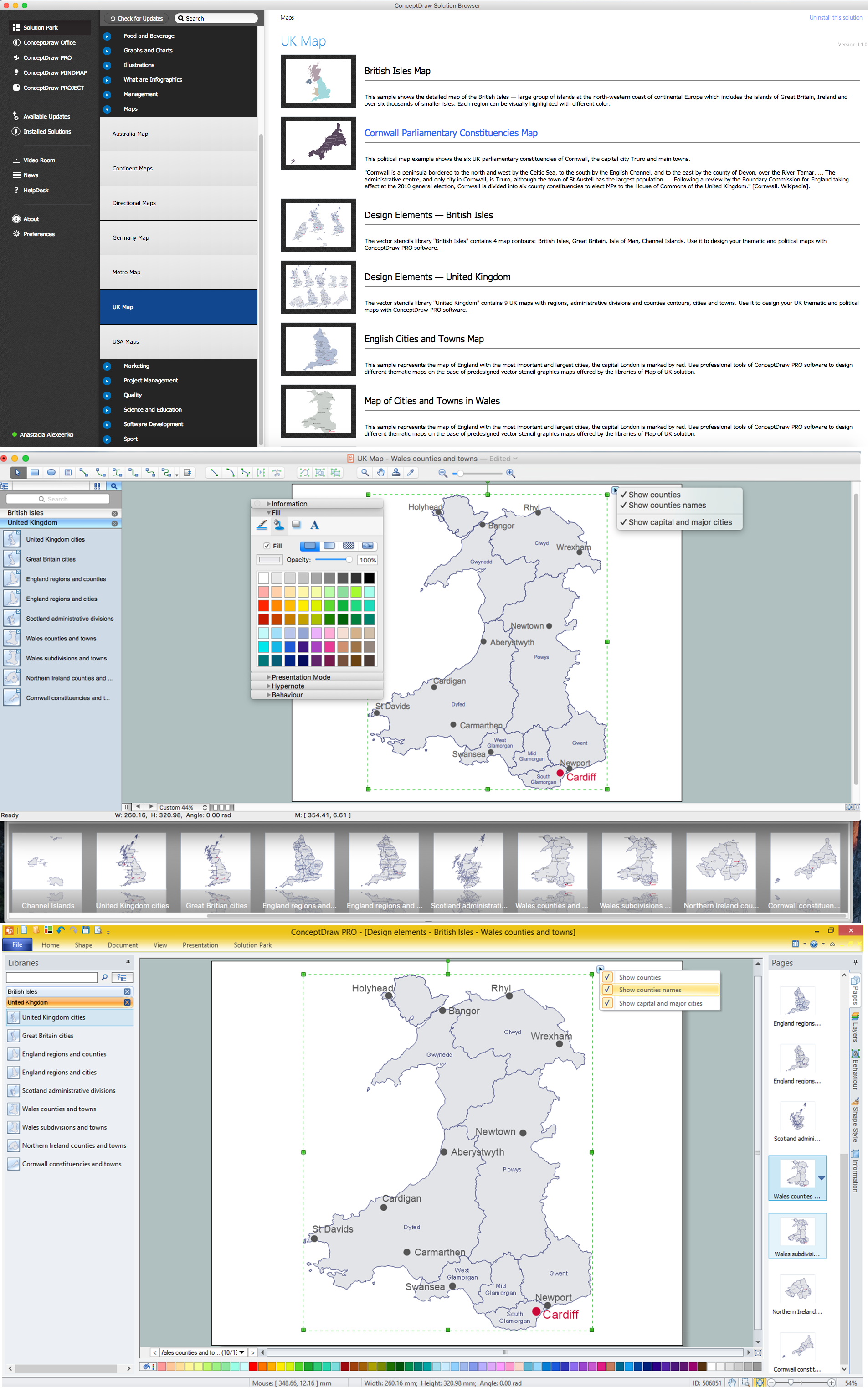 Map of UK — Wales Counties and Towns *