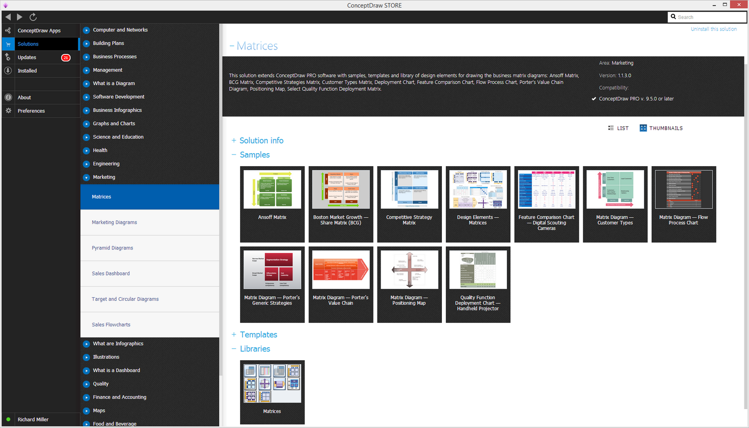 Matrices Solution in ConceptDraw STORE