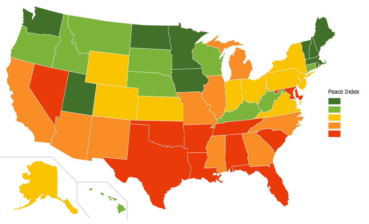 Continent Map - Ranks US States by Peacefulness