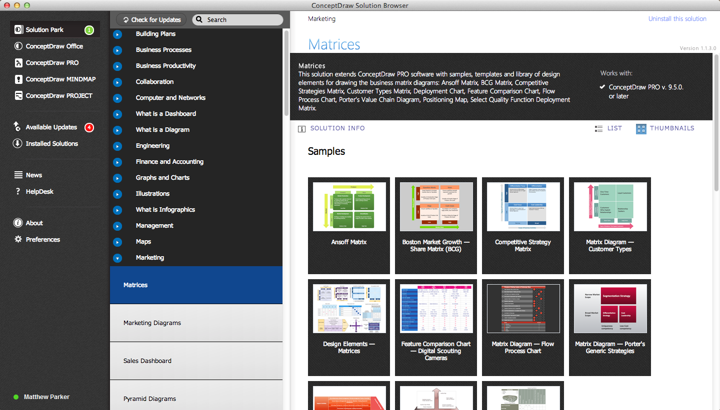 Matrices Solution in ConceptDraw STORE