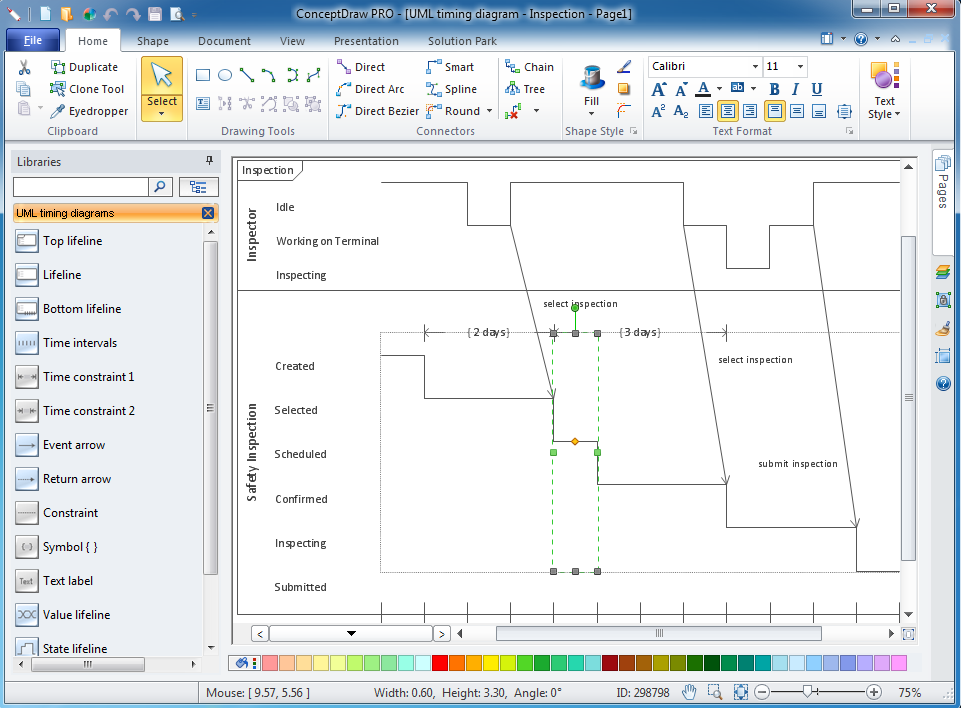 UML timing diagram - windows