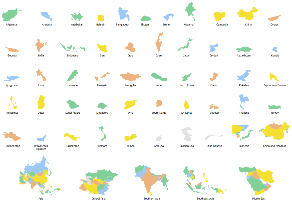 Geo Map - contours of Asia countries