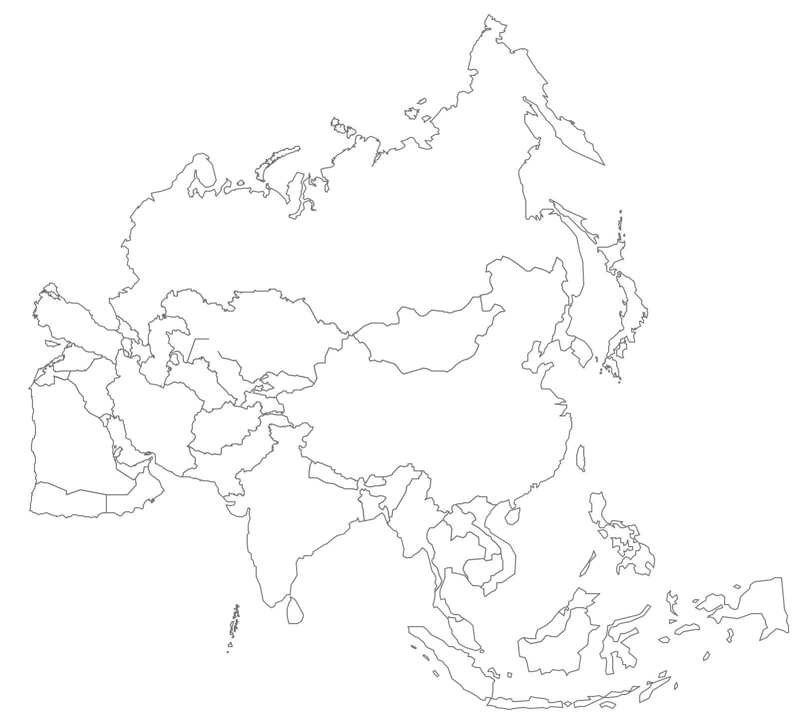 white map of asia continent