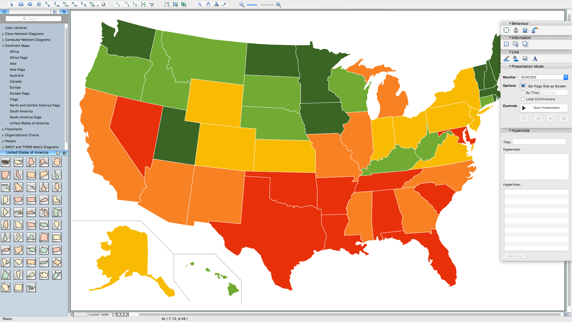 Continent Map — Ranks US States by Peacefulness