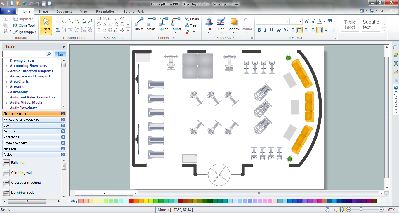 Gym Layout Plan in ConceptDraw DIAGRAM title=