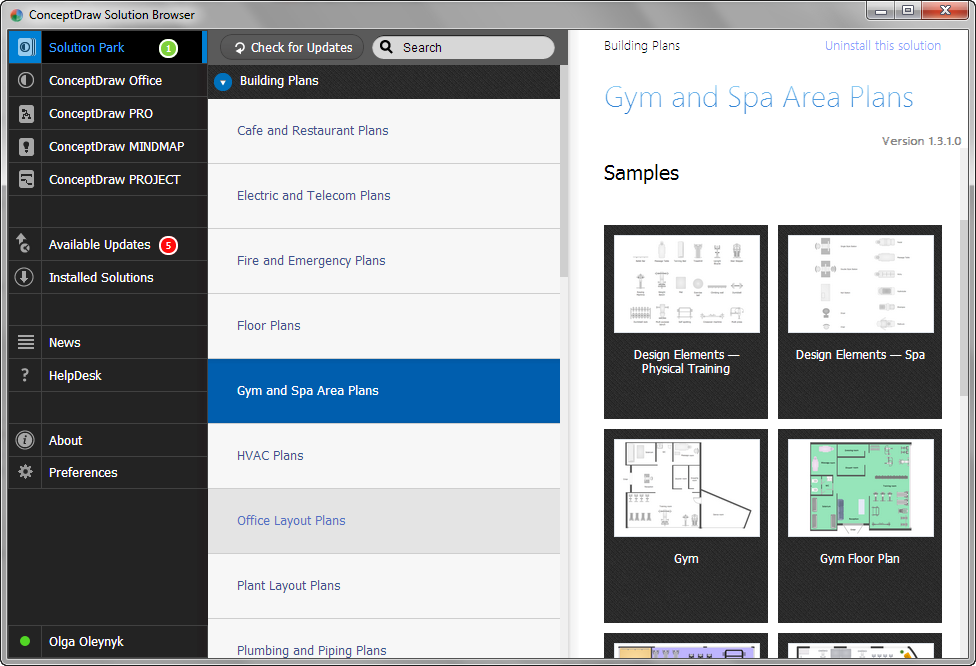 Gym and Spa Area Plans Solution in ConceptDraw STORE