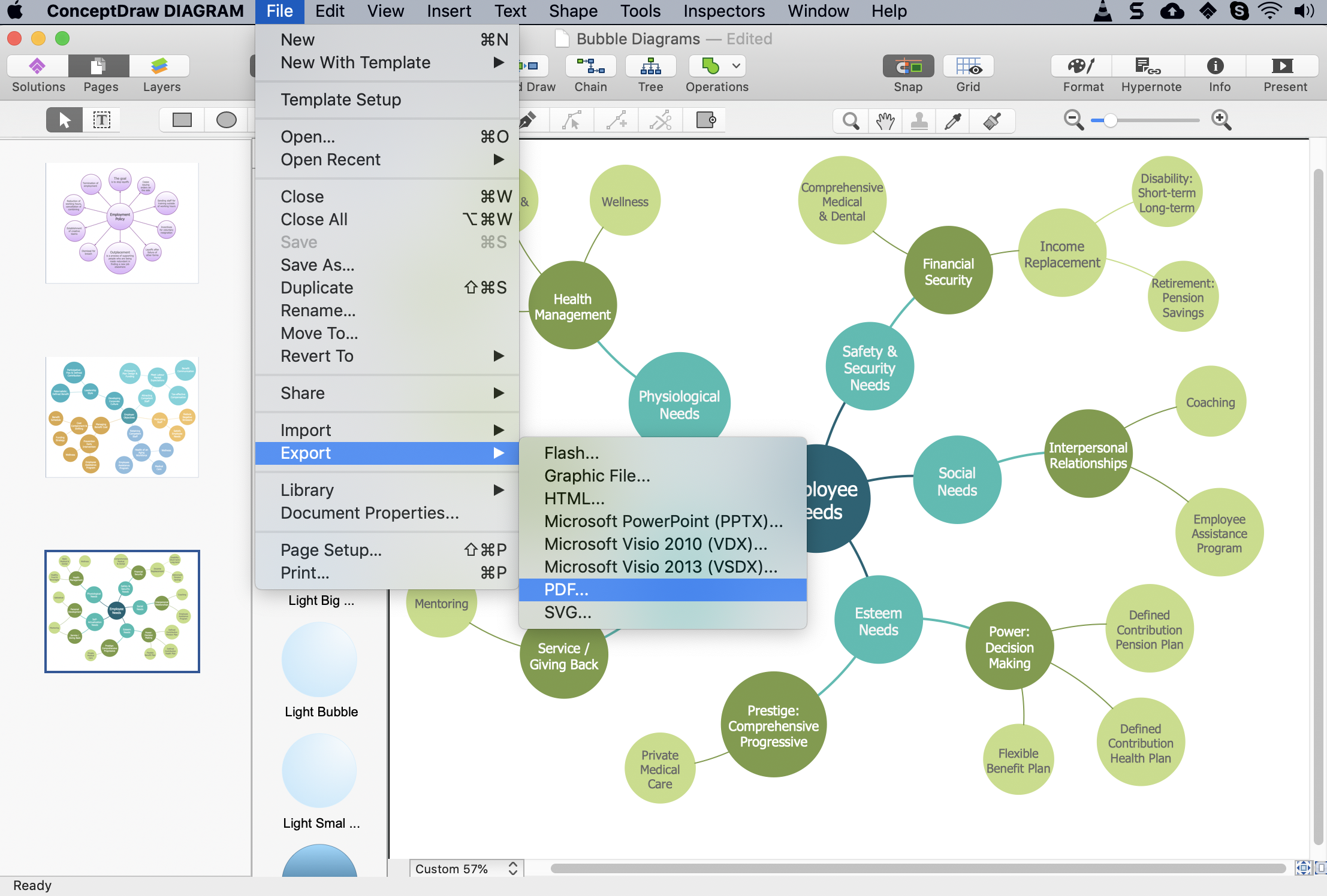 Convert a Bubble Diagram to PDF | ConceptDraw HelpDesk