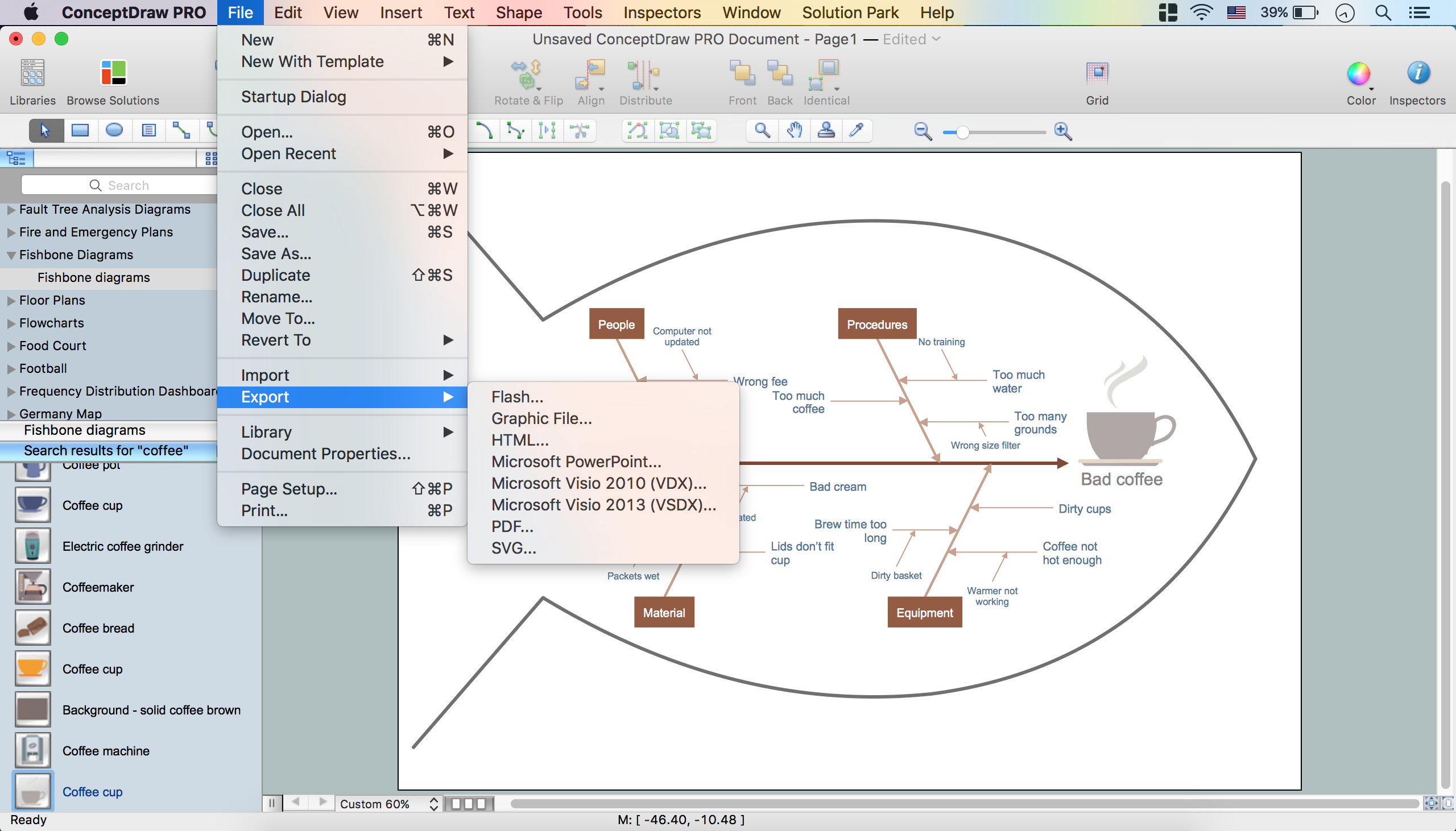 Fishbone диаграмма Visio. Fishbone диаграмма for Visio VSDX. Construct 3 диаграмма. Conceptdraw Pro 6.1.