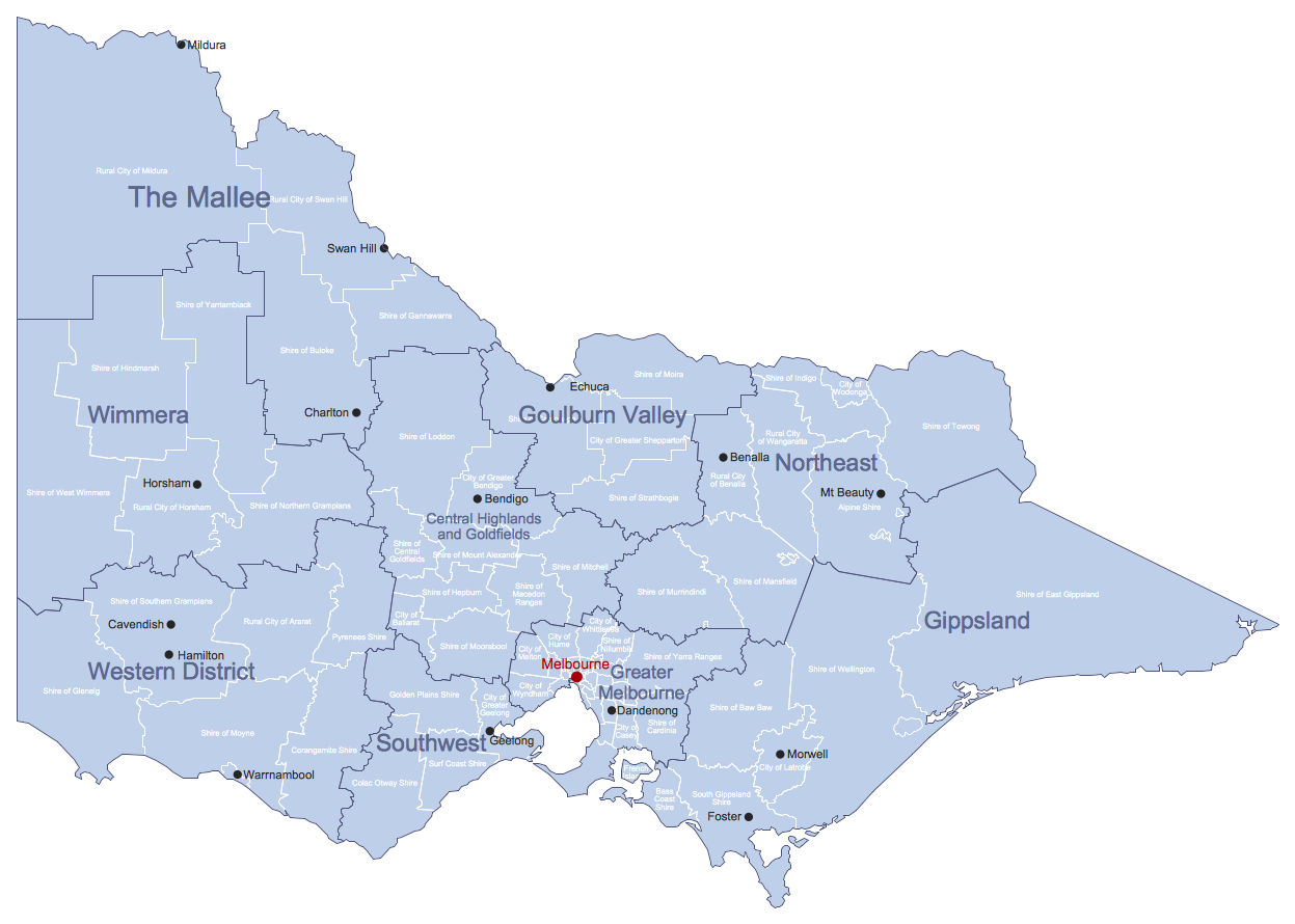 Map Australia - Victoria with LGA Names