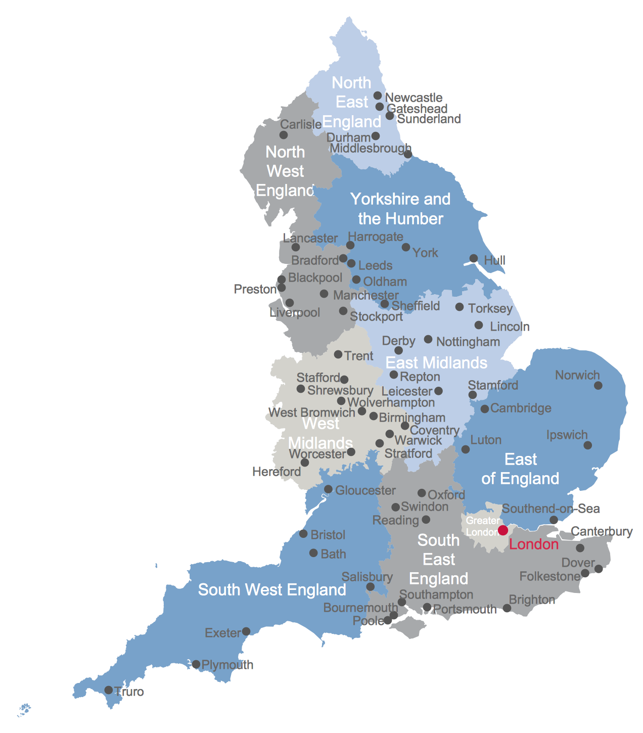 Map Of England With Areas