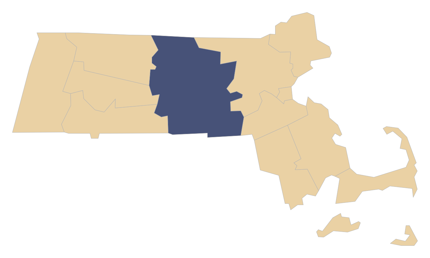 Map of USA States - Massachusetts County Locator Map