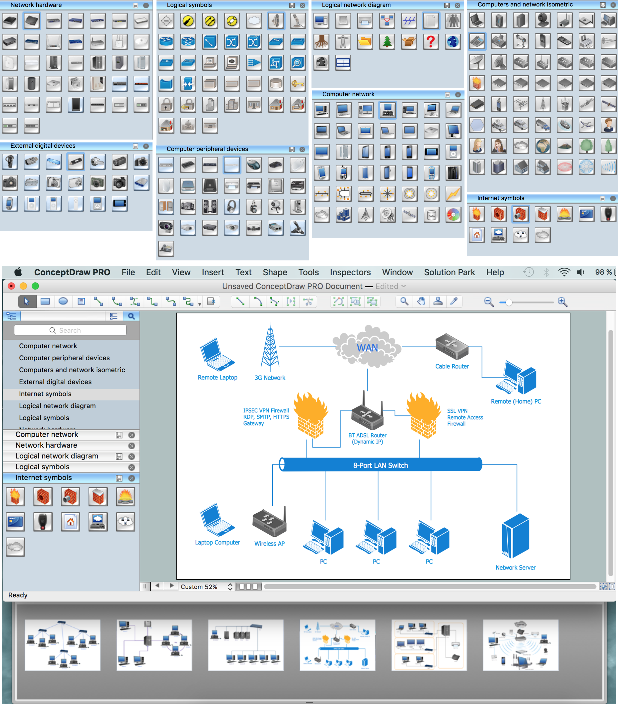 symbols, examples for create network configuration diagrams