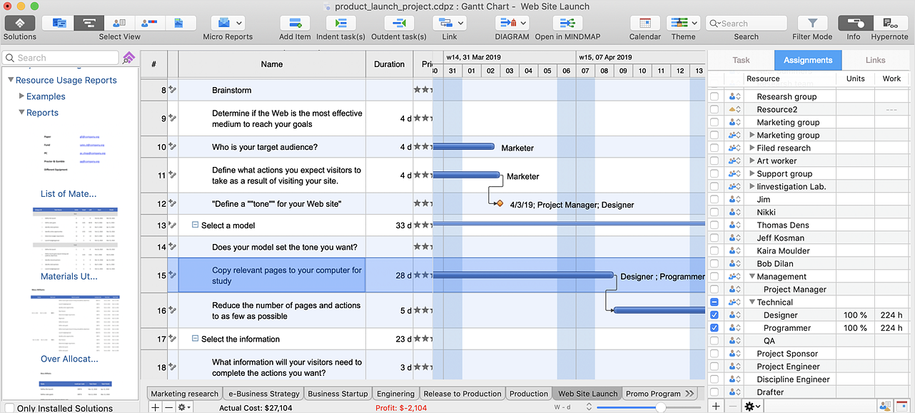 gantt chart with automatic flow chart for mac