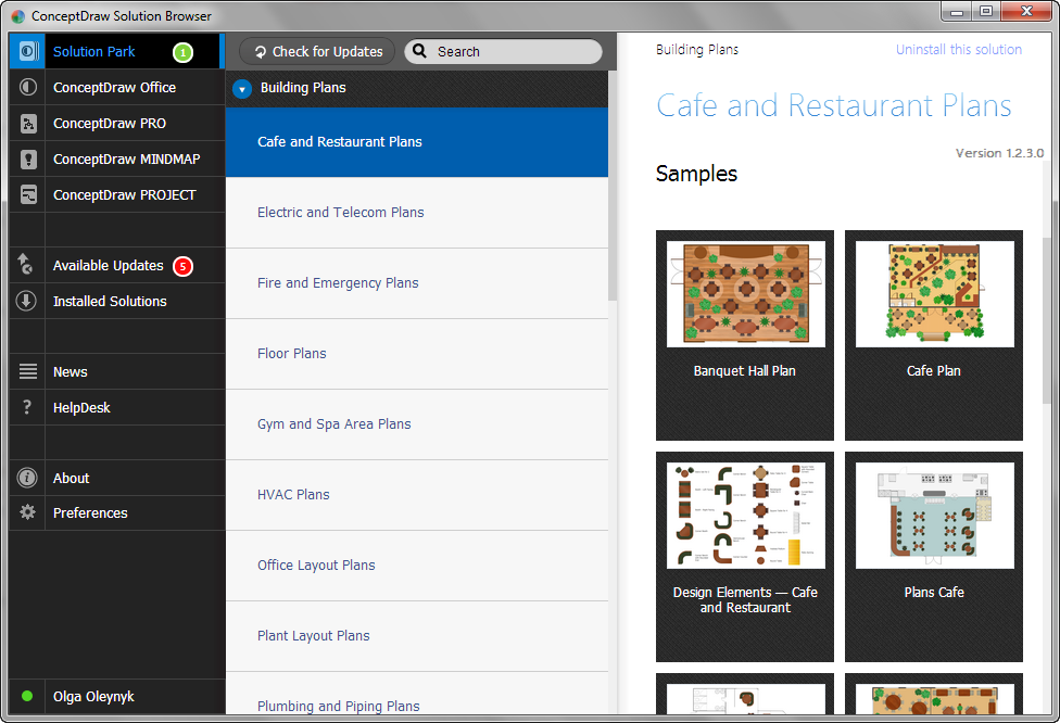 Cafe and Restaurant Plans Solution in ConceptDraw STORE