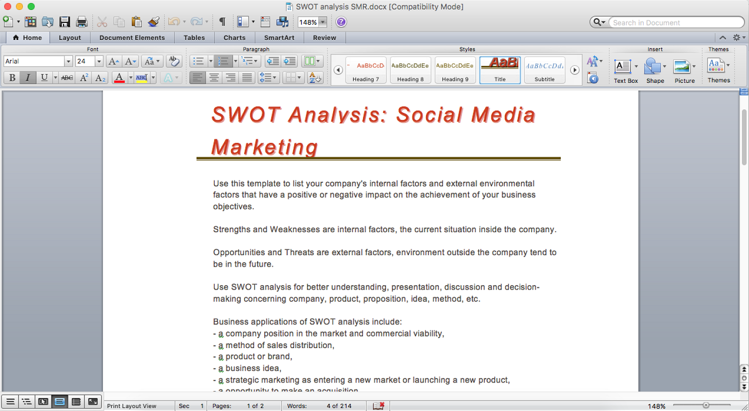 How To Make Swot Analysis In A Word Document