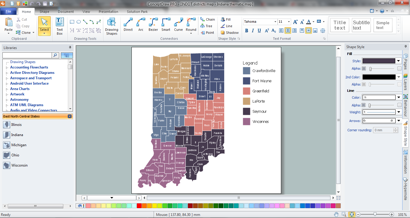 Indiana Thematic Map in ConceptDraw DIAGRAM  title=