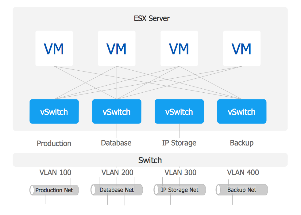 VMware vNetwork Distributied Switch (vDS).<br> Computer and Network Examples *