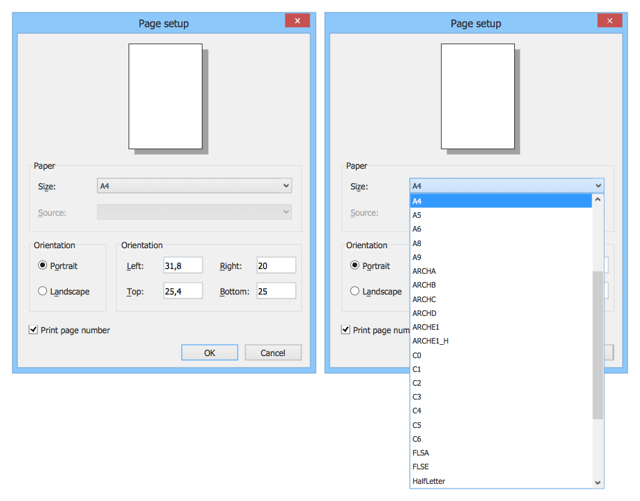 Windows 8 UI Design Patterns - Page Setup Dialog