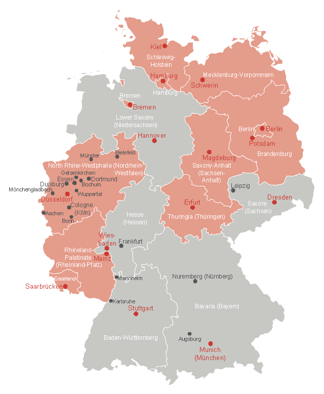 Germany thematic map example, Germany divisions,