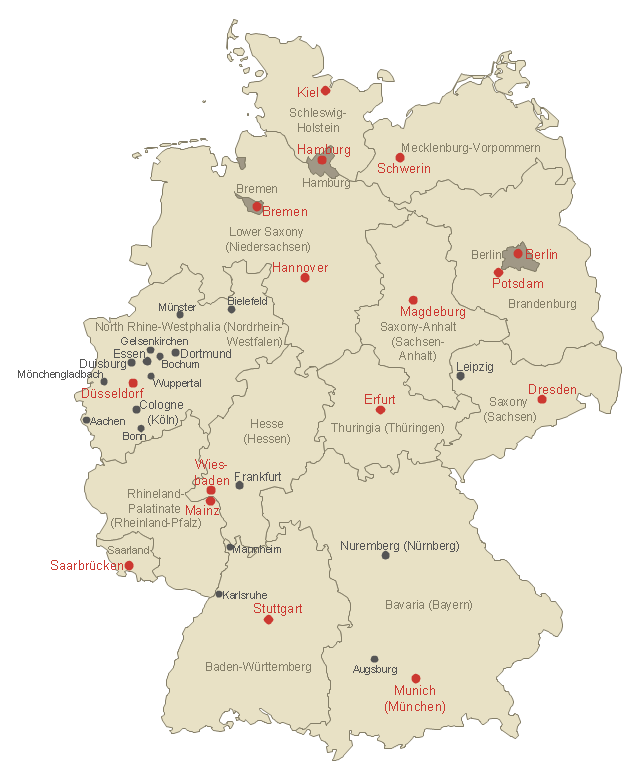 German states map template, Germany divisions,