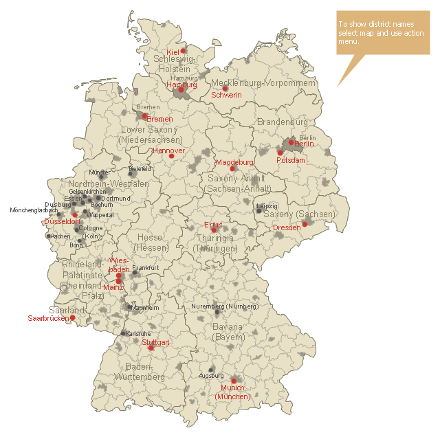 Map of German districts, callout, Weser-Ems, Thuringia, Thüringen, Schleswig-Holstein, North Rhine-Westphalia, Nordrhein-Westfalen, Lüneburg, Hanover, Hannover, Germany districts, Braunschweig,