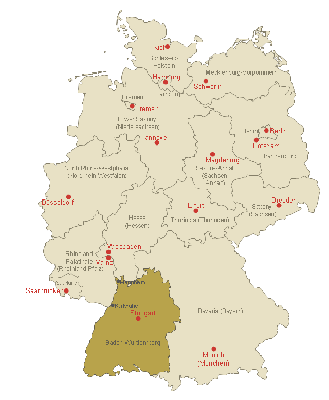  Baden-Württemberg location on the Germany map, Germany divisions,