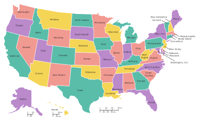 Political map - USA, USA, United States of America, U.S.A., United States, US, U.S., America,