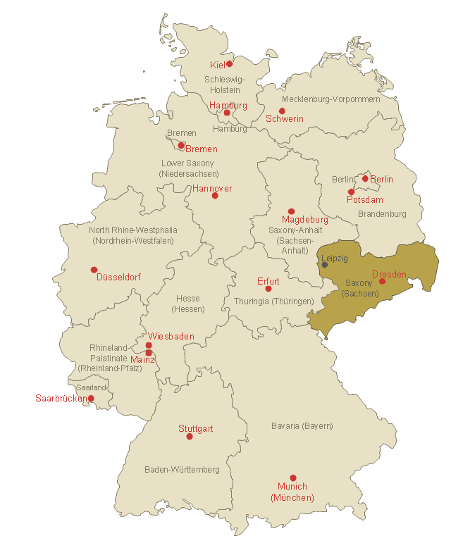 Saxony location on the Germany map, Germany divisions,