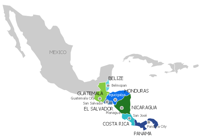 Political map - Central America, Central America,