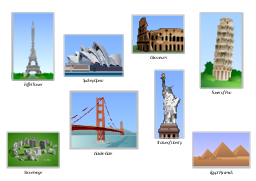 Vector clip art, Tower of Pisa, Sydney Opera, Sydney Opera House, Stonehenge, Statue of Liberty, Golden Gate, Golden Gate Bridge, Eiffel Tower, Egypt pyramids, Colosseum ,
