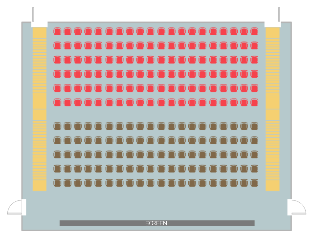 Movie theater seat layout, stair, door, chair block,