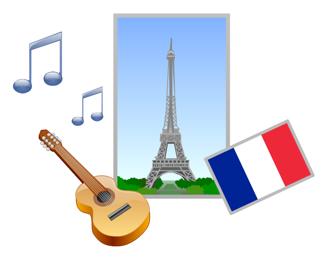 Vector clip art, note, musical, sign, acoustic guitar, guitar, France, Eiffel Tower,
