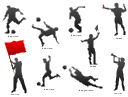Silhouettes, sport fan silhouette, soccer player silhouette, referee silhouette, goalkeeper silhouette,