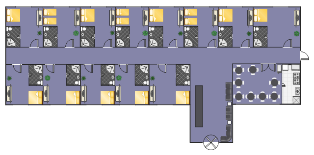 Hotel floorplan, window, casement, wall, towel rack, toilet, square table, table, sofa, sink, single bed, round table, table, room, revolving door, refrigerator, upright freezer, rectangular table, table, plant, potted plant, pedestal sink, microwave oven, house plant, potted plant, flat screen, TV, double door, double bed, door, corner shower, shower, cooker, stretchable, coffee maker, chair, built-in, dishwasher, armless sectional sofa, sectional sofa, arm chair, T-room,