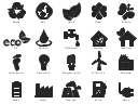 Eco pictograms, wind turbine, windmill, water tap, water supply, solar power, solar panels, recycle, ecology, utilization, raindrop, power plant, nature, vegetation, green home, footprint, human footprint, flower, factory, industry, power plant, energy saving bulb, electric lamp, electric, eco house, eco, earth, globe, butterfly, bio fuel, charging station, battery, accumulator,