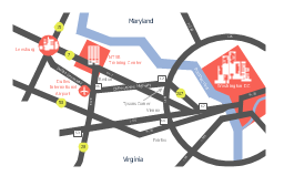 Location map, skyscraper, road, river, junction number, city, building, airport,