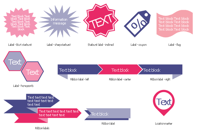 Typography infographics elements - Labels, ribbon label, arrow label, ribbon label, location marker, label, honeycomb, hexagon, label, coupon label,