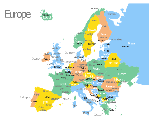 Europe Map With Capitals Template Europe Map With Capitals And