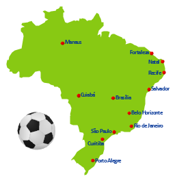 Geospatial infographics, soccer ball, Brazil,