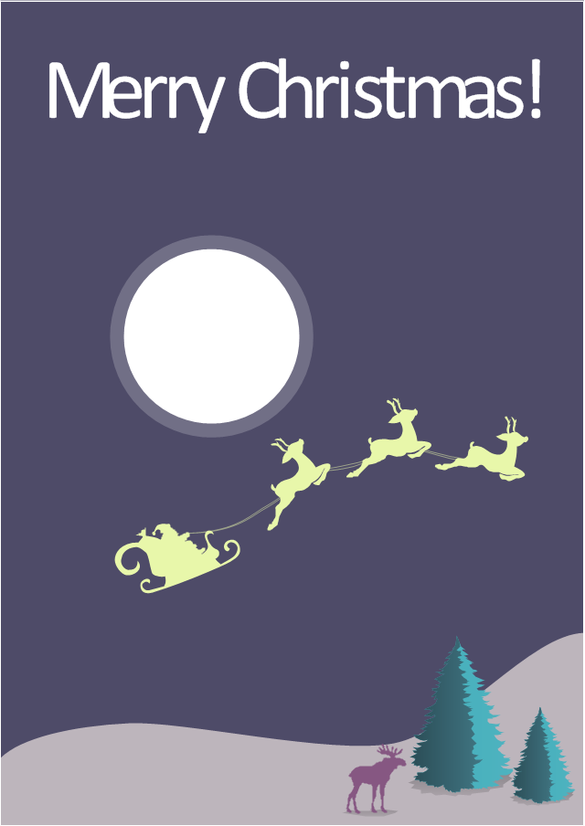 Christmas card, elk, Santa's sleigh, Christmas tree,