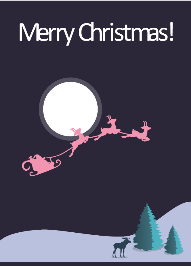 Vector illustration, elk, Santa's sleigh, Christmas tree,
