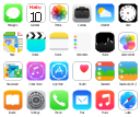 iOS 8 apps icons, iTunes Store icon, iBooks icon, Weather icon, Videos icon, Stocks icon, Settings icon, Safari icon, Reminders icon, Photos icon, Phone icon, Passbook icon, Notes icon, Newsstand icon, Music icon, Messages icon, Maps icon, Mail icon, Health icon, Game Center icon, Clock icon, Camera icon, Calendar icon, App Store icon,
